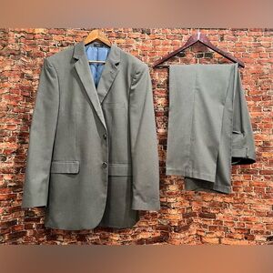 JF Ferrar Grey‎ & White Pinstriped Suit Set Jacket 42L Pants 36x32 Business Work